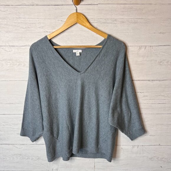 J Jill Sweater Size Large Faded Teal Long Sleeve Dolman Sleeve Knit 3/4 Sleeve - Picture 3 of 16